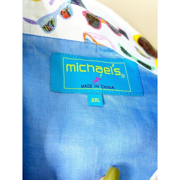 Michael's Men XXL 100% Linen Sunglasses Print Long Sleeve Shirt RV $165 EUC - Picture 9 of 13